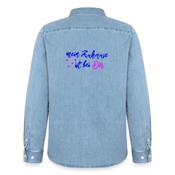 mein zu Hause ist bei Dir - Männer Jeanshemd Organic von Stanley/Stella - verwaschenes Hellblau - Hinten - AI Model Male 185 light (185cm)
