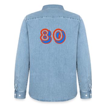 80. 80 JAHRE. 80-JÄHRIGES JUBILÄUM. 80. GEBURTSTAG. - Männer Jeanshemd Organic von Stanley/Stella - verwaschenes Hellblau - Hinten - AI Model Male 185 light (185cm)