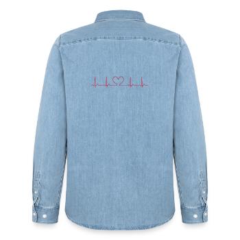 Heartbeat ECG Line Medical Pulse Wave Icon Vector - Men’s Organic Denim Shirt by Stanley/Stella - light wash - Back - AI Model Male 185 light (185cm)