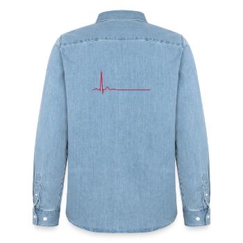 Heartbeat ECG Line Medical Pulse Wave Icon Vector - Men’s Organic Denim Shirt by Stanley/Stella - light wash - Back - AI Model Male 185 light (185cm)