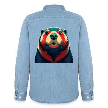 Biber Cartoon Figur Buntes Haustier Tier - Männer Jeanshemd Organic von Stanley/Stella - verwaschenes Hellblau - Hinten - AI Model Male 185 light (185cm)