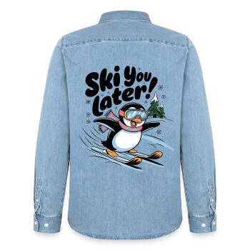 Skiez vous plus tard - Chemise en denim homme bio Stanley/Stella - bleu clair délavé - Dos - AI Model Male 185 light (185cm)