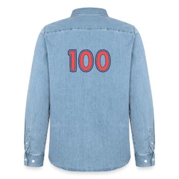 100. 100 YEARS. 100th ANNIVERSARY - Men’s Organic Denim Shirt by Stanley/Stella - light wash - Back - AI Model Male 185 light (185cm)