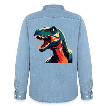 Dinosaurier Cartoon Figur Buntes Haustier Tier - Männer Jeanshemd Organic von Stanley/Stella - verwaschenes Hellblau - Hinten - AI Model Male 185 light (185cm)