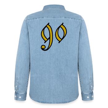 90. 90 YEARS. 90th ANNIVERSARY. 90 YEARS ANNIVERSARY. - Men’s Organic Denim Shirt by Stanley/Stella - light wash - Back - AI Model Male 185 light (185cm)