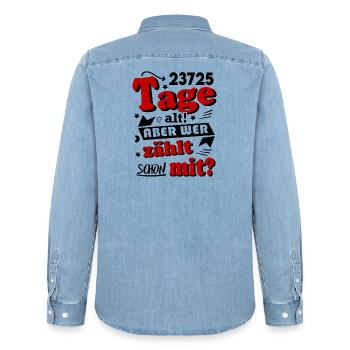 Geburtstag 65 Jahre Tage alt Happy Birthday - Männer Jeanshemd Organic von Stanley/Stella - verwaschenes Hellblau - Hinten - AI Model Male 185 light (185cm)