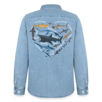 Hai-Liebhaber Meeresbiologie Meerestier Unterwasse - Männer Jeanshemd Organic von Stanley/Stella - verwaschenes Hellblau - Hinten - AI Model Male 185 light (185cm)