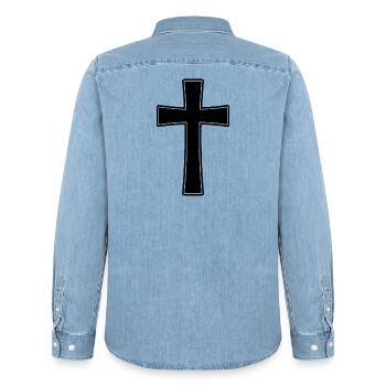 Religionsübergreifende Christen - Männer Jeanshemd Organic von Stanley/Stella - verwaschenes Hellblau - Hinten - AI Model Male 185 light (185cm)