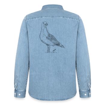 Colombe Vintage – Croquis d’oiseau dessiné à la main - Chemise en denim homme bio Stanley/Stella - bleu clair délavé - Dos - AI Model Male 185 light (185cm)
