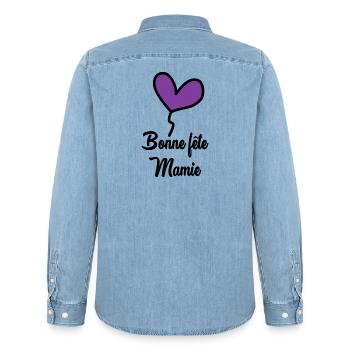 MAMIE. GRAND-MERE. FÊTE DES MÈRES - Chemise en denim homme bio Stanley/Stella - bleu clair délavé - Dos - AI Model Male 185 light (185cm)