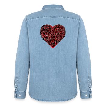 Musiknoten-Herz - Männer Jeanshemd Organic von Stanley/Stella - verwaschenes Hellblau - Hinten - AI Model Male 185 light (185cm)