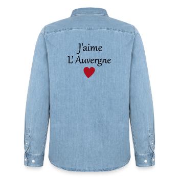 J'aime l'auvergne - Chemise en denim homme bio Stanley/Stella - bleu clair délavé - Dos - AI Model Male 185 light (185cm)