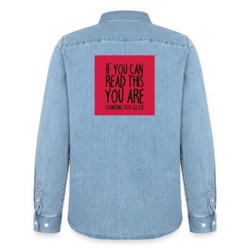Mundschutz lustig Spruch - lustige Sprüche - Männer Jeanshemd Organic von Stanley/Stella - verwaschenes Hellblau - Hinten - AI Model Male 185 light (185cm)