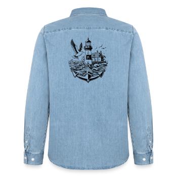 Paysage côtier Moin Moin 2 - Chemise en denim homme bio Stanley/Stella - bleu clair délavé - Dos - AI Model Male 185 light (185cm)