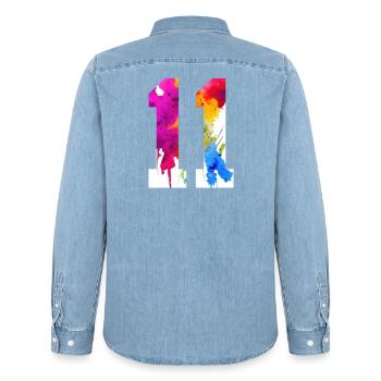 NUMÉRO 11 ANS 11E ANNIVERSAIRE - Chemise en denim homme bio Stanley/Stella - bleu clair délavé - Dos - AI Model Male 185 light (185cm)