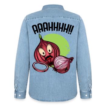 Onion chaos neon illustration - Men’s Organic Denim Shirt by Stanley/Stella - light wash - Back - AI Model Male 185 light (185cm)