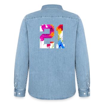 NUMÉRO 21 ANS 21E ANNIVERSAIRE - Chemise en denim homme bio Stanley/Stella - bleu clair délavé - Dos - AI Model Male 185 light (185cm)