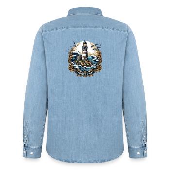 Lighthouse Logo - Men’s Organic Denim Shirt by Stanley/Stella - light wash - Back - AI Model Male 185 light (185cm)