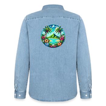 Logo de l’île des Caraïbes - Chemise en denim homme bio Stanley/Stella - bleu clair délavé - Dos - AI Model Male 185 light (185cm)