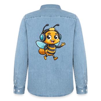 Biene Lustige Zeichentrickfigur Kopfhörer Musik - Männer Jeanshemd Organic von Stanley/Stella - verwaschenes Hellblau - Hinten - AI Model Male 185 light (185cm)