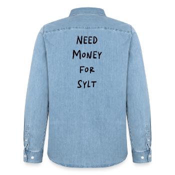 NEED MONEY FOR SYLT - Männer Jeanshemd Organic von Stanley/Stella - verwaschenes Hellblau - Hinten - AI Model Male 185 light (185cm)