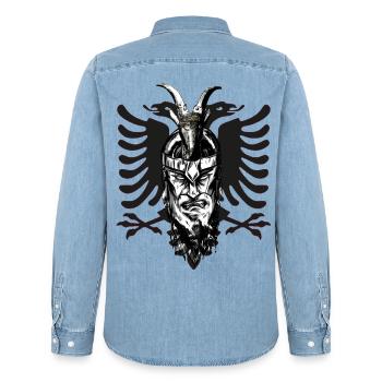Skenderbeg Albanien Kosovo Geschenkidee - Männer Jeanshemd Organic von Stanley/Stella - verwaschenes Hellblau - Hinten - AI Model Male 185 light (185cm)