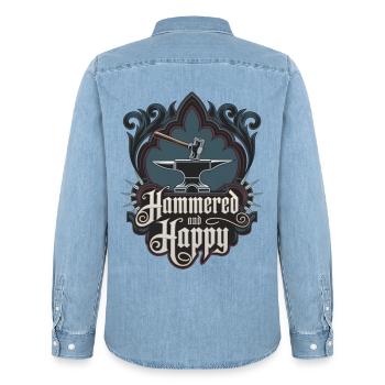 Martelé et heureux - Chemise en denim homme bio Stanley/Stella - bleu clair délavé - Dos - AI Model Male 185 light (185cm)