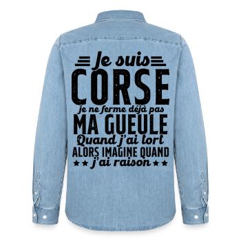 Corse je ne ferme pas ma gueule cadeau humour - Chemise en denim homme bio Stanley/Stella - bleu clair délavé - Dos - AI Model Male 185 light (185cm)