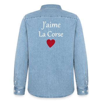 J'aime la Corse - Chemise en denim homme bio Stanley/Stella - bleu clair délavé - Dos - AI Model Male 185 light (185cm)