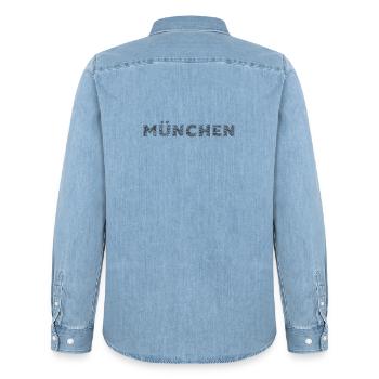 Munich Bavaria German City Hatching lettering - Men’s Organic Denim Shirt by Stanley/Stella - light wash - Back - AI Model Male 185 light (185cm)