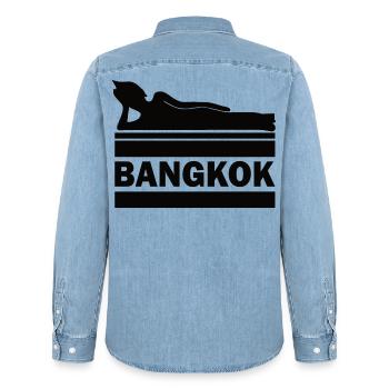 Bangkok Buddha Thailand Temple Wat Pho Souvenir TH - Men’s Organic Denim Shirt by Stanley/Stella - light wash - Back - AI Model Male 185 light (185cm)
