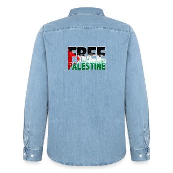 Palestine libre - Chemise en denim homme bio Stanley/Stella - bleu clair délavé - Dos - AI Model Male 185 light (185cm)