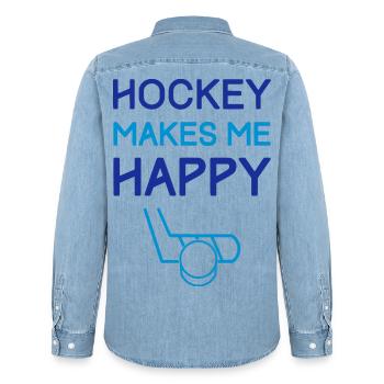 Hockey macht mich glücklich - Männer Jeanshemd Organic von Stanley/Stella - verwaschenes Hellblau - Hinten - AI Model Male 185 light (185cm)