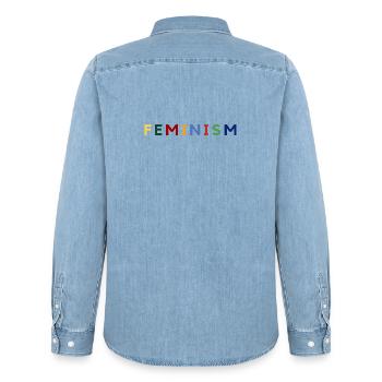Feminism - Men’s Organic Denim Shirt by Stanley/Stella - light wash - Back - AI Model Male 185 light (185cm)