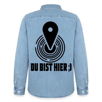 You are here, your current location - Men’s Organic Denim Shirt by Stanley/Stella - light wash - Back - AI Model Male 185 light (185cm)