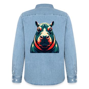 Nilpferd Cartoon Figur Buntes Haustier Tier - Männer Jeanshemd Organic von Stanley/Stella - verwaschenes Hellblau - Hinten - AI Model Male 185 light (185cm)