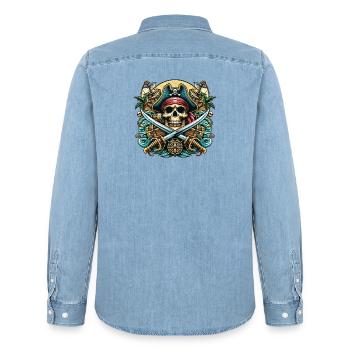 Pirate Logo - Chemise en denim homme bio Stanley/Stella - bleu clair délavé - Dos - AI Model Male 185 light (185cm)