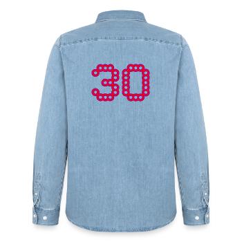 30. 30 YEARS. 30th ANNIVERSARY. 30 YEARS ANNIVERSARY. - Men’s Organic Denim Shirt by Stanley/Stella - light wash - Back - AI Model Male 185 light (185cm)