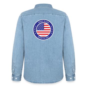fabriqué aux États-Unis - Chemise en denim homme bio Stanley/Stella - bleu clair délavé - Dos - AI Model Male 185 light (185cm)