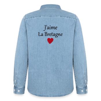 J'aime la Bretagne - Chemise en denim homme bio Stanley/Stella - bleu clair délavé - Dos - AI Model Male 185 light (185cm)