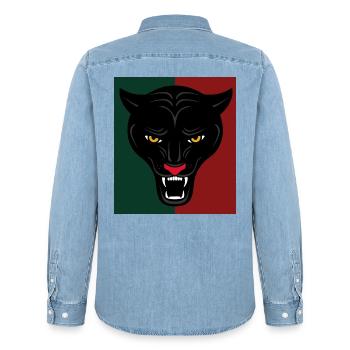 Rätselhafter Jaguar Urwaldnacht - Männer Jeanshemd Organic von Stanley/Stella - verwaschenes Hellblau - Hinten - AI Model Male 185 light (185cm)
