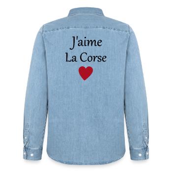 J'aime la Corse - Chemise en denim homme bio Stanley/Stella - bleu clair délavé - Dos - AI Model Male 185 light (185cm)