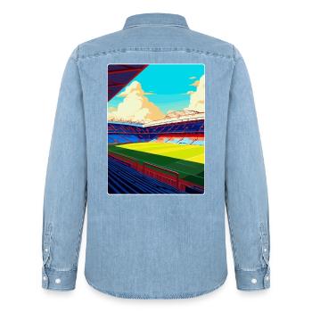 Affiche de voyage souvenir du stade de Selhurst Park WPA - Chemise en denim homme bio Stanley/Stella - bleu clair délavé - Dos - AI Model Male 185 light (185cm)