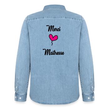 VIELEN DANK. GELIEBTE. DANKE, HERRIN. GELIEBTE - Männer Jeanshemd Organic von Stanley/Stella - verwaschenes Hellblau - Hinten - AI Model Male 185 light (185cm)