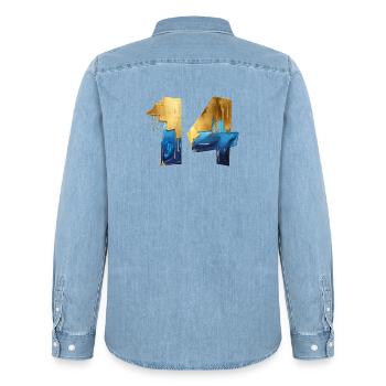 NON. 14 NUMÉRO 14 COOL 14E ANNIVERSAIRE - Chemise en denim homme bio Stanley/Stella - bleu clair délavé - Dos - AI Model Male 185 light (185cm)
