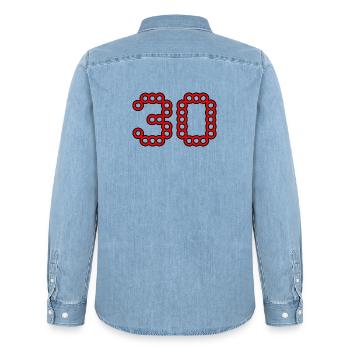 30. 30 YEARS. 30th ANNIVERSARY. 30 YEARS ANNIVERSARY. - Men’s Organic Denim Shirt by Stanley/Stella - light wash - Back - AI Model Male 185 light (185cm)