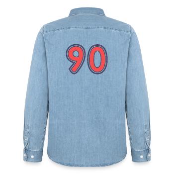 90. 90 JAHRE. 90-JÄHRIGES JUBILÄUM. 90-JÄHRIGES JUBILÄUM. - Männer Jeanshemd Organic von Stanley/Stella - verwaschenes Hellblau - Hinten - AI Model Male 185 light (185cm)