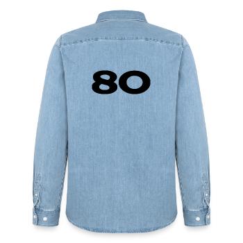 80. 80 JAHRE. 80-JÄHRIGES JUBILÄUM. 80. GEBURTSTAG. - Männer Jeanshemd Organic von Stanley/Stella - verwaschenes Hellblau - Hinten - AI Model Male 185 light (185cm)