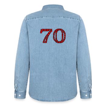 70. 70 ANS. 70e ANNIVERSAIRE. ANNIVERSAIRE 70 ANS. - Chemise en denim homme bio Stanley/Stella - bleu clair délavé - Dos - AI Model Male 185 light (185cm)