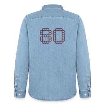 80. 80 ANS. 80e ANNIVERSAIRE. ANNIVERSAIRE 80 ANS. - Chemise en denim homme bio Stanley/Stella - bleu clair délavé - Dos - AI Model Male 185 light (185cm)